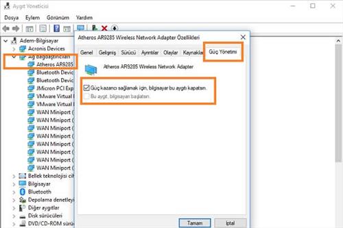 Pc uyku modunda internet kesiliyor sorunu